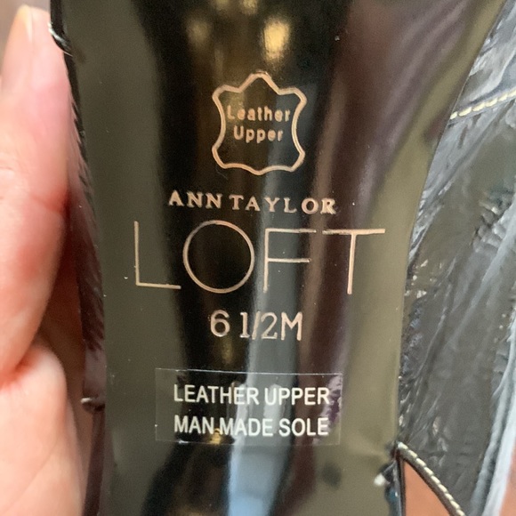 LOFT Christina Black Leather Platform Peep Toe Slingback Heels Size 6.5 - Picture 11 of 16